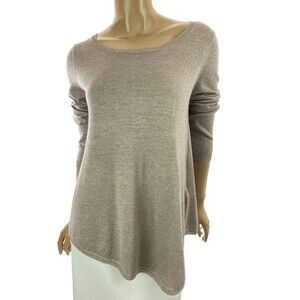 Joie Size S Brown Knit Pullover Sweater Silver Metallic Lightweight 3/4 Sleeve